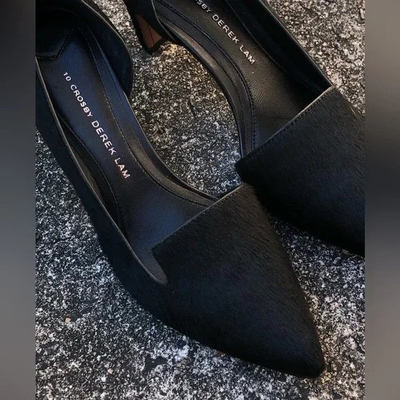 10 Crosby Dereck Lam Black Real Fur High Heels. d’Orsay Pumps, Size 7 1/2 NWOT - Picture 16 of 16